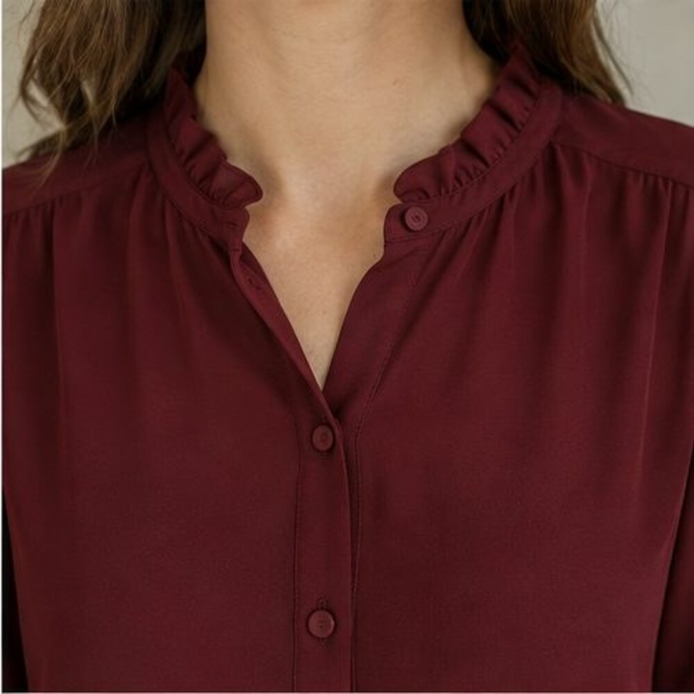 Wine Ruffle Collar Blouse - Picture 4 of 6